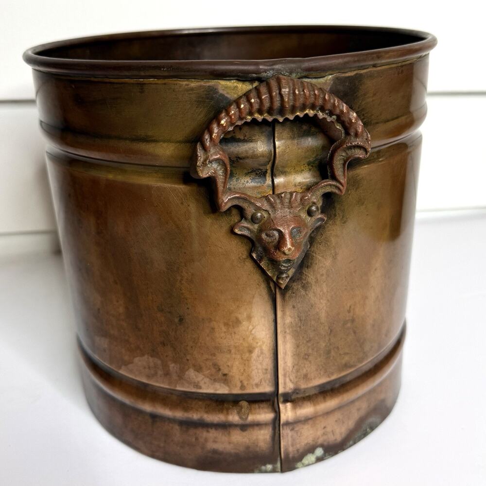 Copper & Brass Antique Lion Head Champagne Bucket Planter
